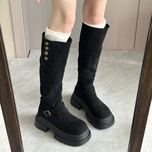 Women's Fashionable Retro Chunky-Heel Knee-High Boots