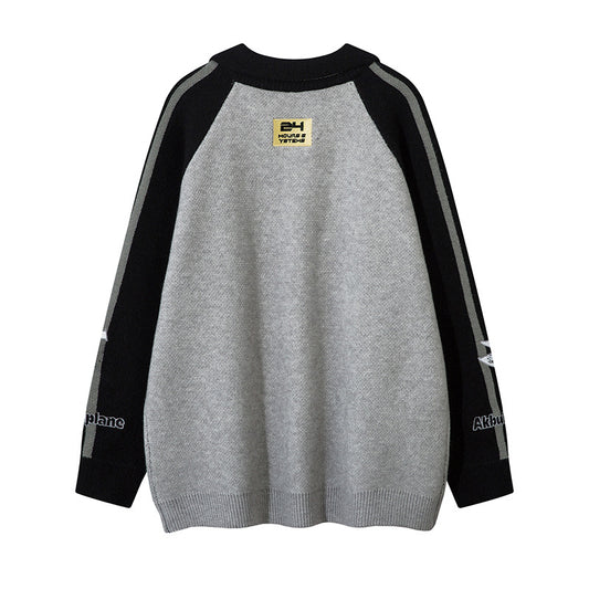 American Street Fashion Lapel Locomotive Style Letter Jacquard Men's And Women's Sweaters