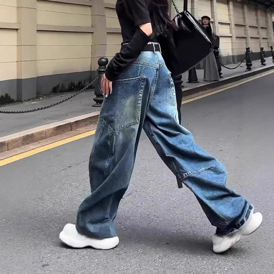 High Waist Crimp Wide Leg Jeans For Women Plus Size Mop Trousers