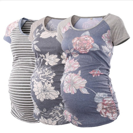 Round Neck Short Sleeve Printed Maternity T-shirt
