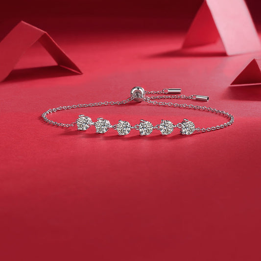 Dreamy Beauty Permeates - A Fashionable And Light Luxury Jewelry Silver Bracelet And Bracelet Set With Top-quality Moissanite, S925 Silver-plated Platinum