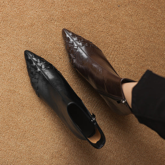 Fashionable Knit Ankle Mid-heel And Plush-lined Boots