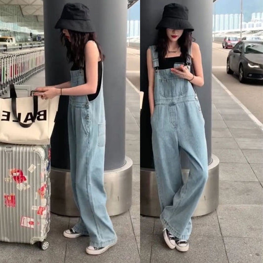 Plus Size High Waist Wide Leg Jeans Suspender Pants For Women