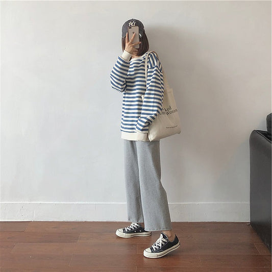Striped Sweater Women Japanese Loose Student Blouse Women