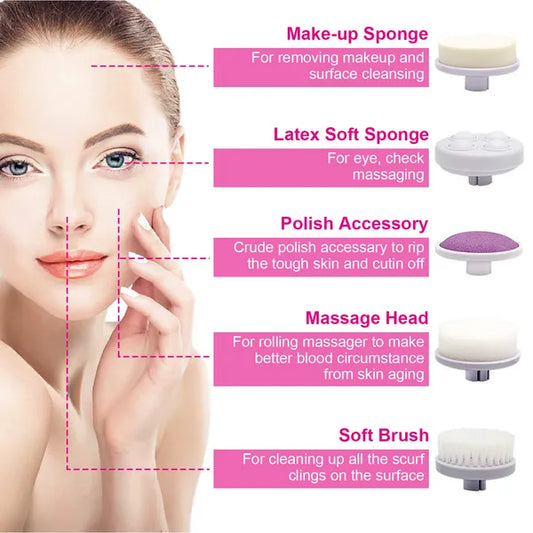 Facial Cleansing Brush Waterproof Face Spin Cleaning Brush With 5 Brush Heads