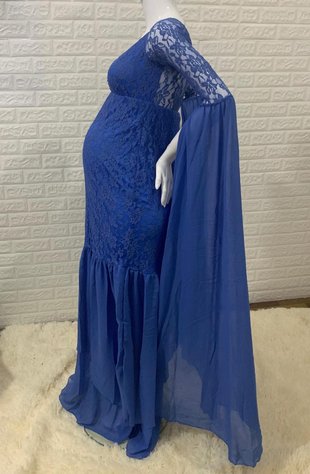Women's Clothing Lace Stitching Pregnant Women Super Long Sleeve Dress