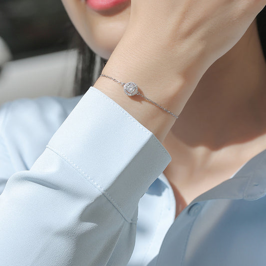 S925 Silver Light Luxury Moissanite Round Bag Bracelet