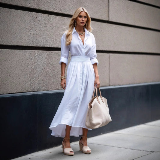 V-neck Tight Waist Long Dress Women