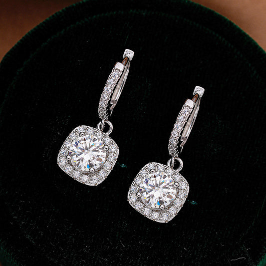 Silver Luxury Square Moissanite Silver Earrings