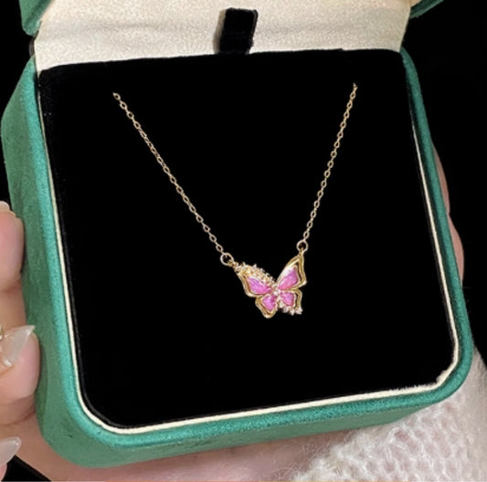 Women's Sterling Silver Enamel Butterfly Necklace