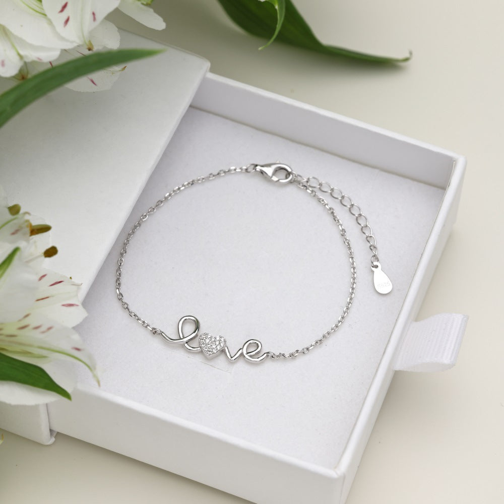 S925 Sterling Silver Bracelet Love Light Luxury All-match Jewelry