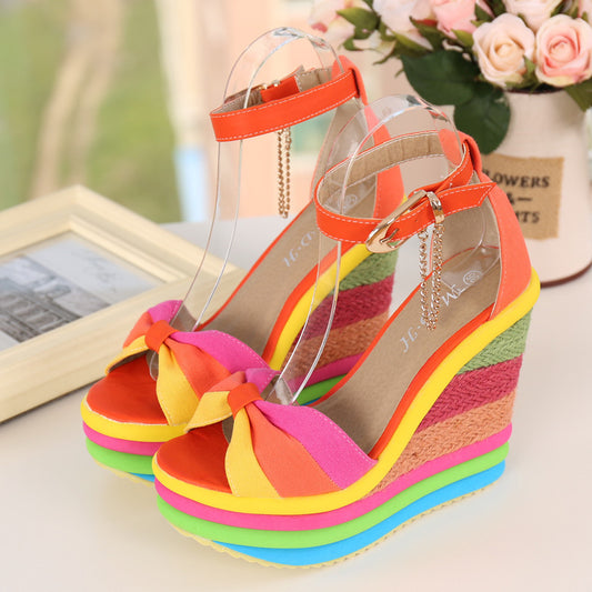 New super high heel wedge sandals straw