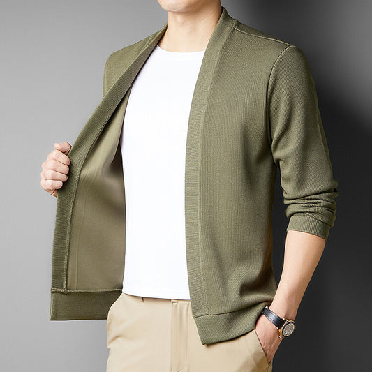Spring New Fake Two-piece Men's Long-sleeved Knitted Cardigan