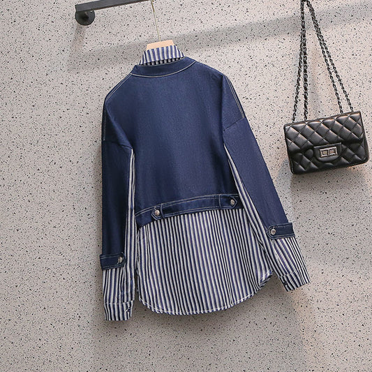 Casual Denim Jacket Fake Two-piece Suit Women