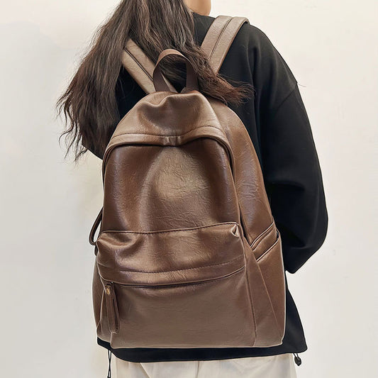 Forest-inspired Minimalist Large-capacity Soft-leather Backpack