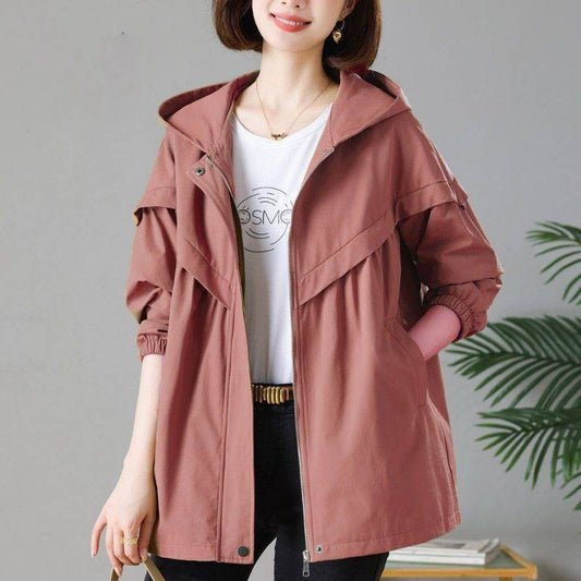 Casual Versatile Plus Size Loose Hooded Mid-length Jacket