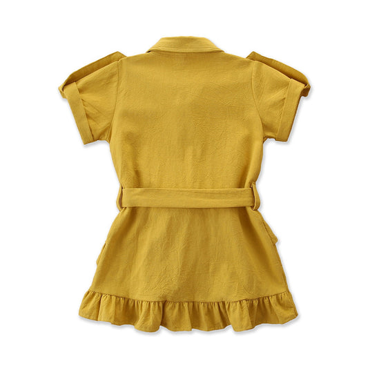 Baby Spring summer Clothing Toddler Girls Bandage Casual Dress Coat kids Ruffled Button solid dress
