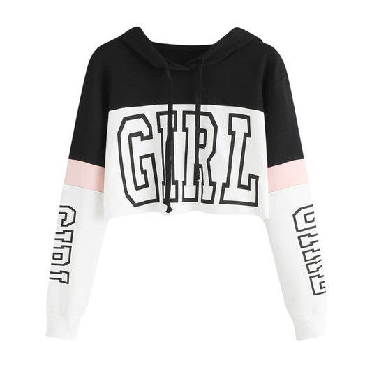 Crop Top Hoodie Sweatshirt Hoodies Women Patchwork Lett