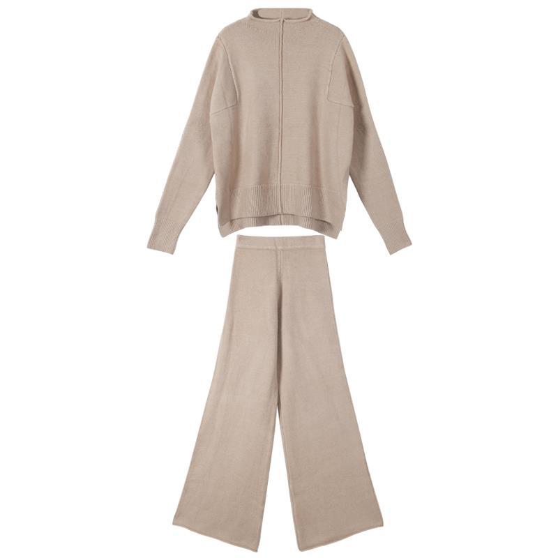 New Style Loose Sweater Two-Piece Temperament High Waist Knitted Wide Leg Pants Women Suit