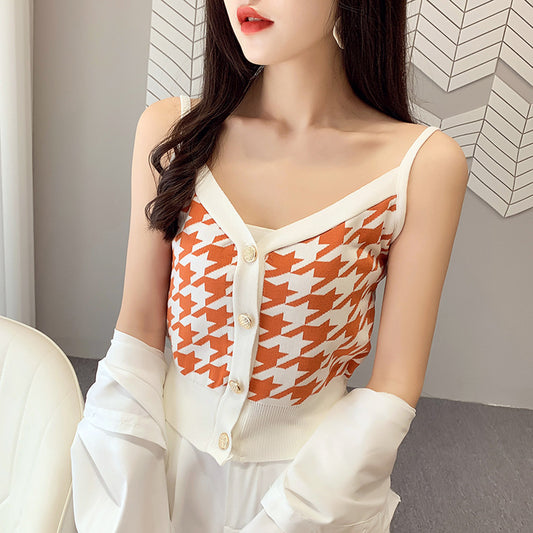 Single-breasted Knit Sweater Cardigan Vest Women Slim Slimming Sling Waistcoat Small Top Women