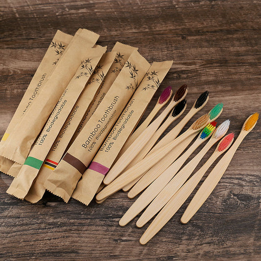 10Pcs Colorful Toothbrush Natural Bamboo Tooth Brush Set Soft Bristle Charcoal Teeth Eco Bamboo Toothbrushes Dental Oral Care
