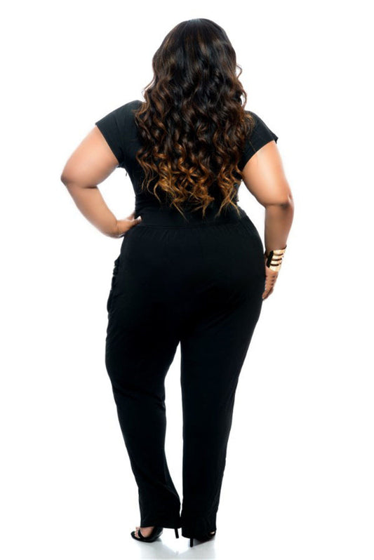 Amazon Wish Ebay Sexy Plus Size V-neck Women's Clothing European And American Foreign Trade Summer Stretch Solid Color Jumpsuit