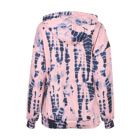Tie-dye Printed Hooded Sweatshirt Long-sleeved Plus Size Top Women
