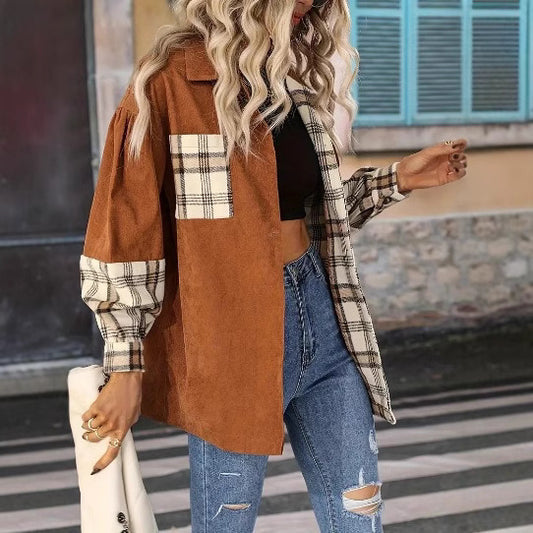 Plus Size Vintage Jacket Plaid Jacket Long-sleeved Lapel Shirt