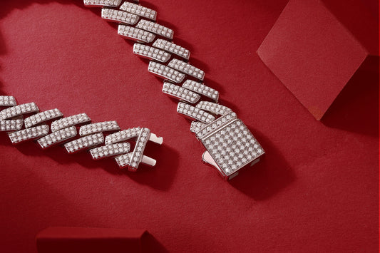 Keel - Set With Top-quality Moissanite Fashionable Light Luxury Jewelry Silver Bracelet S925, Silver Electroplated Platinum, 2 Widths Men's Bracelet