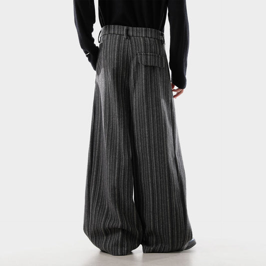 Men's Pleated Wide-leg Striped Casual Pants