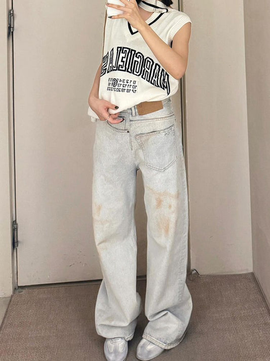 American Retro Plus Size Stitching Jeans For Women