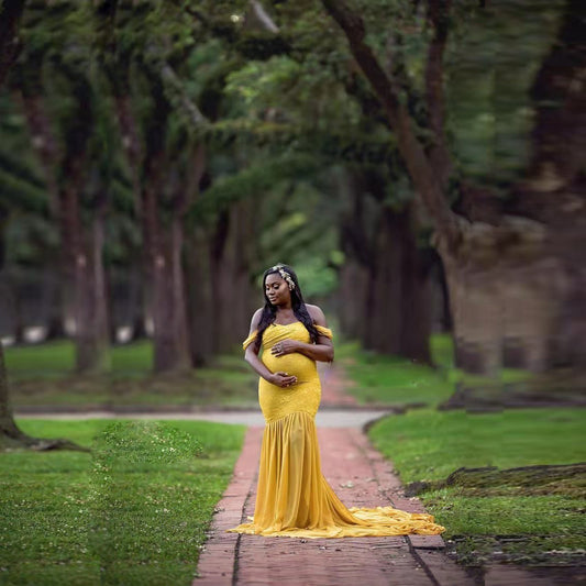 Mercerized Cotton And Chiffon Maternity Fluttering Sleeves Long Dress