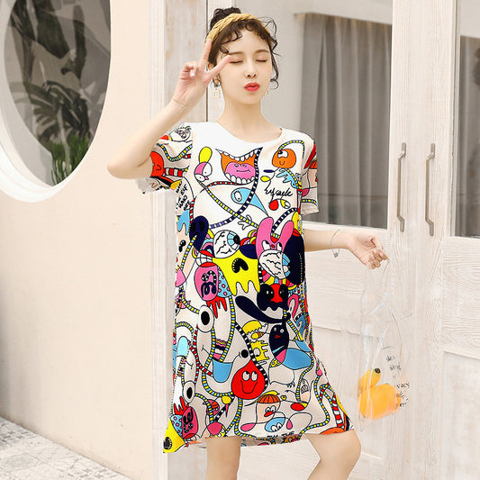 Printed plus size loose maternity dress