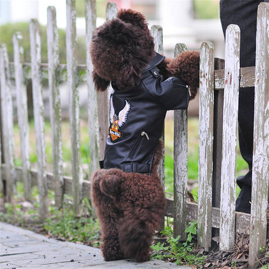 Pet Small Dog Sticker Embroidered Eagle Leather Jacket