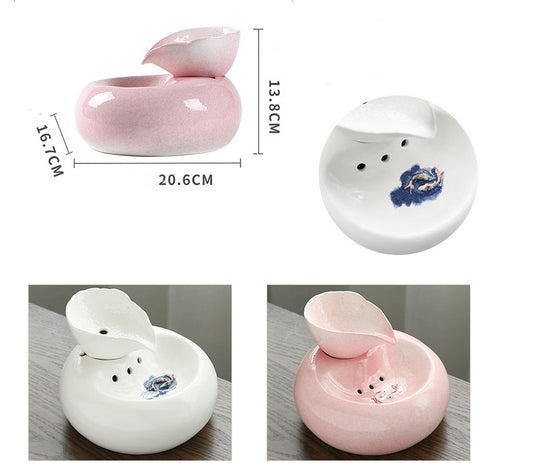 Pet Ceramic Automatic Cat Leaf Water Dispenser