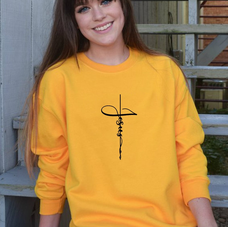 Faith cross autumn and winter letter printing street tide new sweater shirt men and women