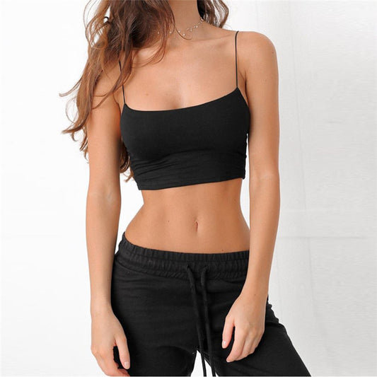 Summer Sexy Female Crop Tops Cotton Women Sleeveless Straps Tank Top Solid Fitness Lady Camis Casual White Black Top W1