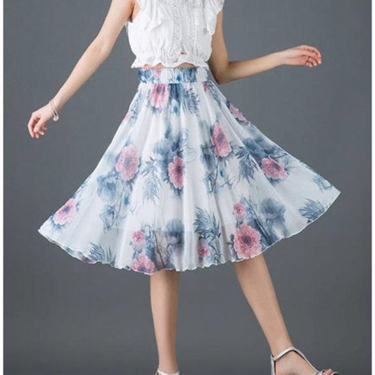 Chiffon skirt women summer new floral midi skirt