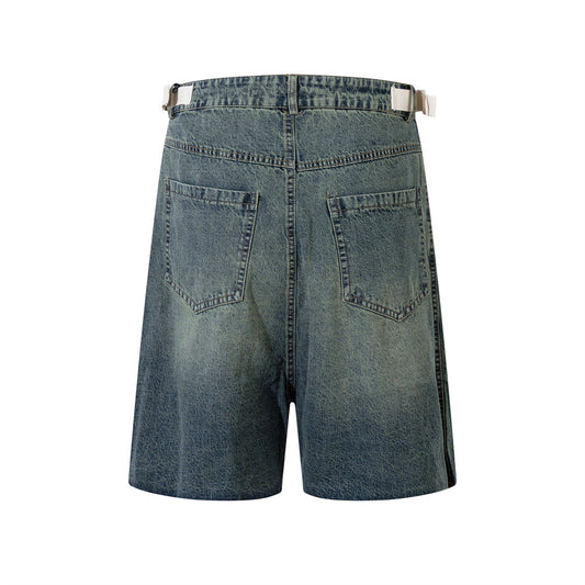 Washed Old Raw Edge Denim Shorts For Men