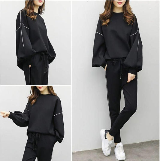 Loose hooded sweater elastic waist pants casual ins super fire sports suit women