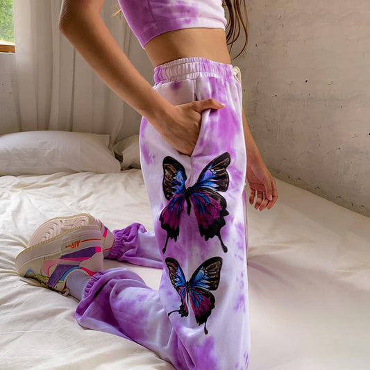 Purple tie-dye butterfly print vest sweater pants women