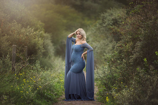 Women's Clothing Lace Stitching Pregnant Women Super Long Sleeve Dress