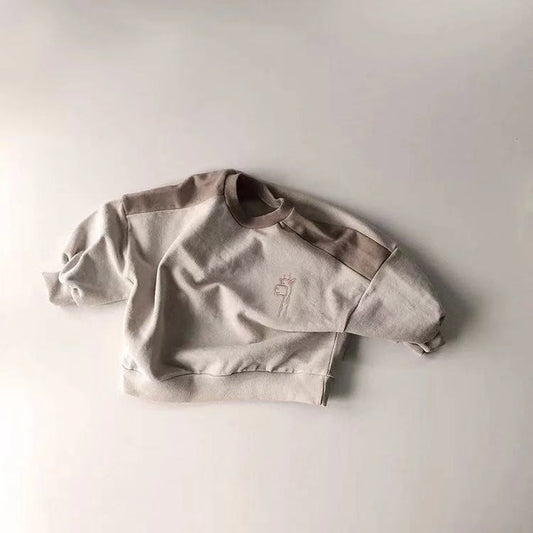 Contrast Color Long Sleeve Boys And Girls Embroidered Animal Sweatshirts Two-Piece Set