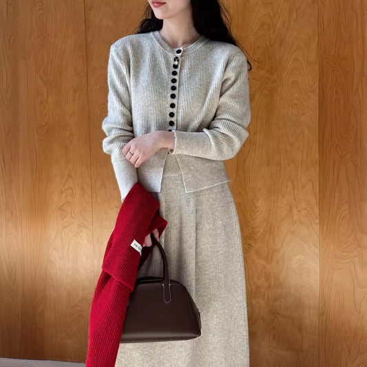 Sweater Cardigan High Waist Skirt For Women