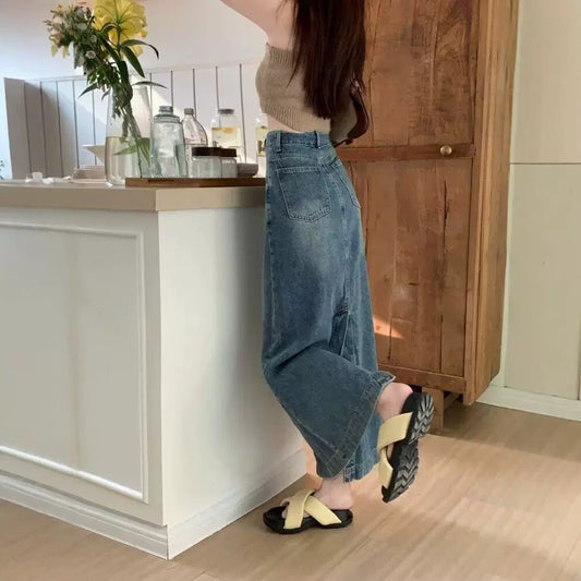 Plus Size Retro Denim Skirt For Women
