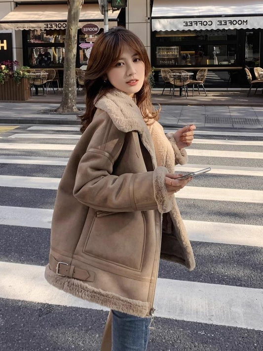 Fur Integrated Berber Fleece Coat Women