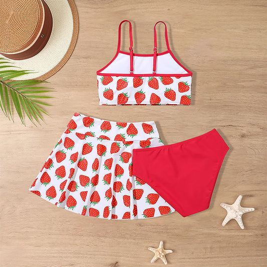 Children's Swimsuit Three-piece Girls' Skirt Middle And Big Children's Ruffled Split Swimsuit