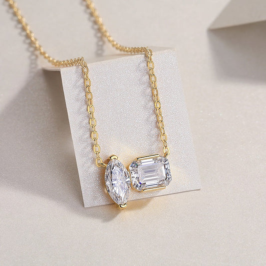 Double Diamond Shadow - A Fashionable And Trendy Necklace Pendant Set With Top-quality Moissanite S925 In Silver And Gold-plated. It Can Be Tested With A Diamond Pen