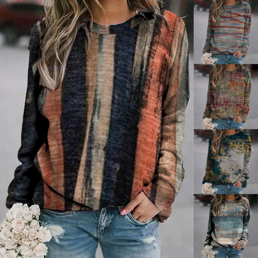 Frauen Casual Print Sweatshirts Thermische Crewneck Langarm T-Shirts Lose croc top fille poleras de mujer indie ästhetischen