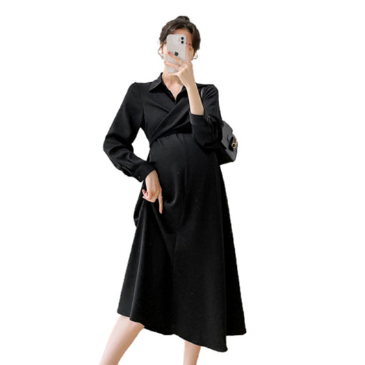 Women's Elegant Lapel Lapel Long Maternity Dress